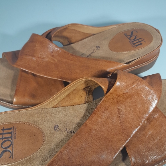 Sofft | Shoes | Sofft Slide Sandals Brown Leather Womens Size 8m | Poshmark